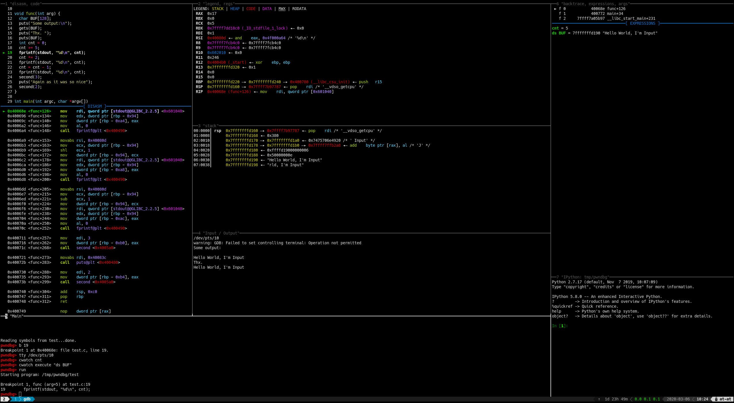 pwndbg split contexts screenshot