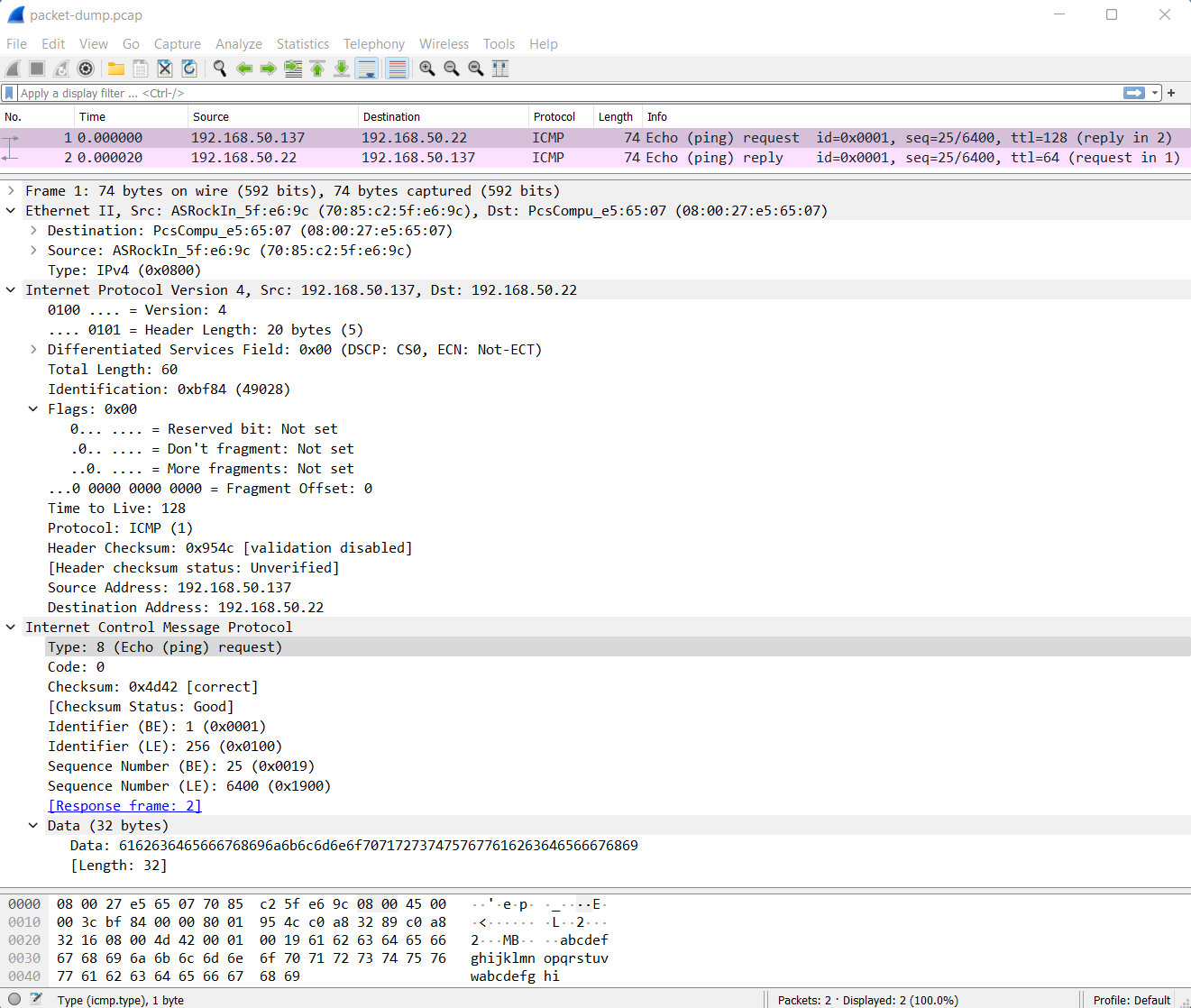 wireshark icmp packet selected